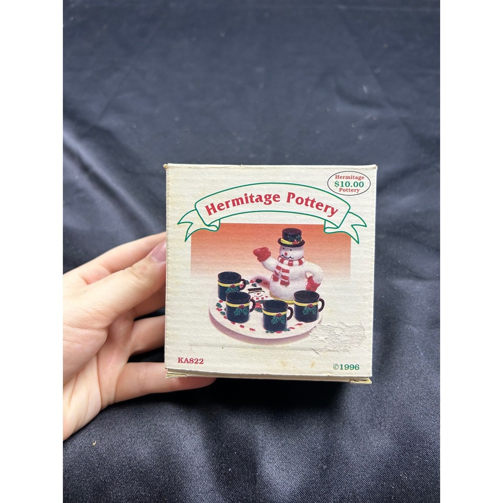 Vintage 1996 Hermitage Pottery Miniature Snowman Tea Set KA822 Loomco Holiday